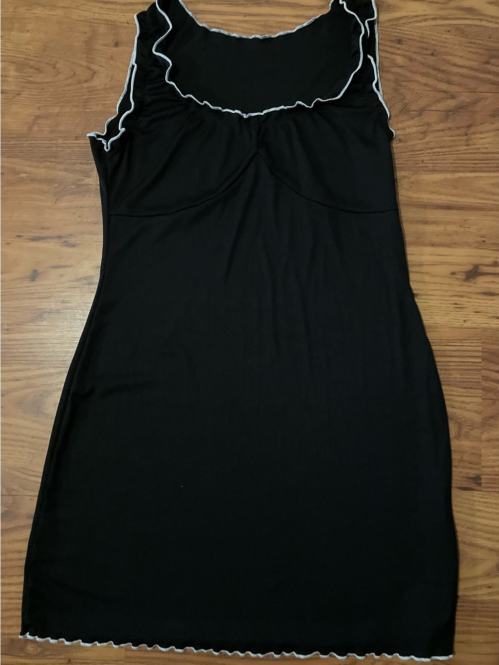 Women's Sexy Black Tank Chemise with White Scalloped Trim Dress